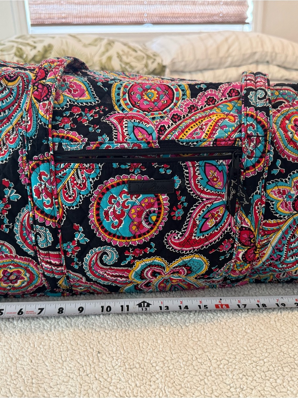 Vera Bradley large Black Quilted Paisley Travel Bag with Pink & Teal Accents